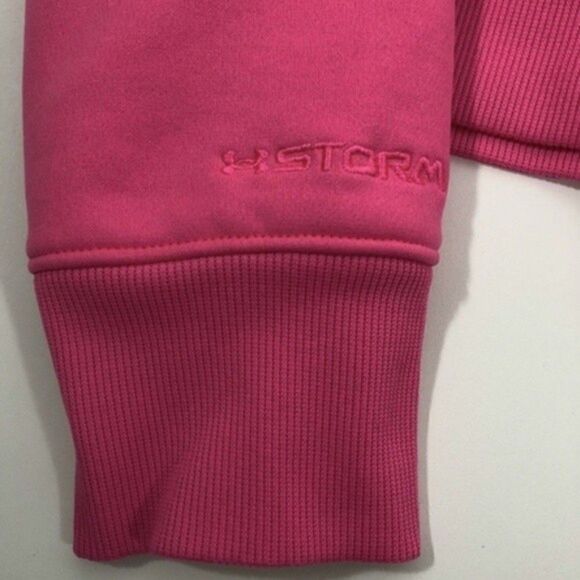 Under Armour Cold Gear Storm Big Logo Hoodie Pink Semi Fitted Youth Large - Picture 3 of 6